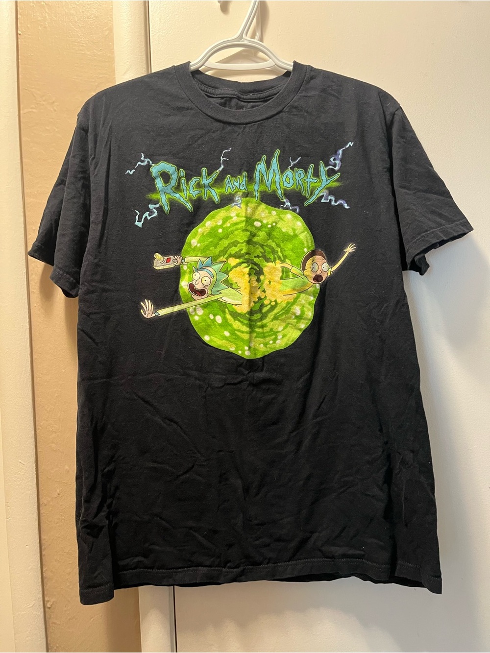 Rick and Morty Black Graphic Tee with Green Portal